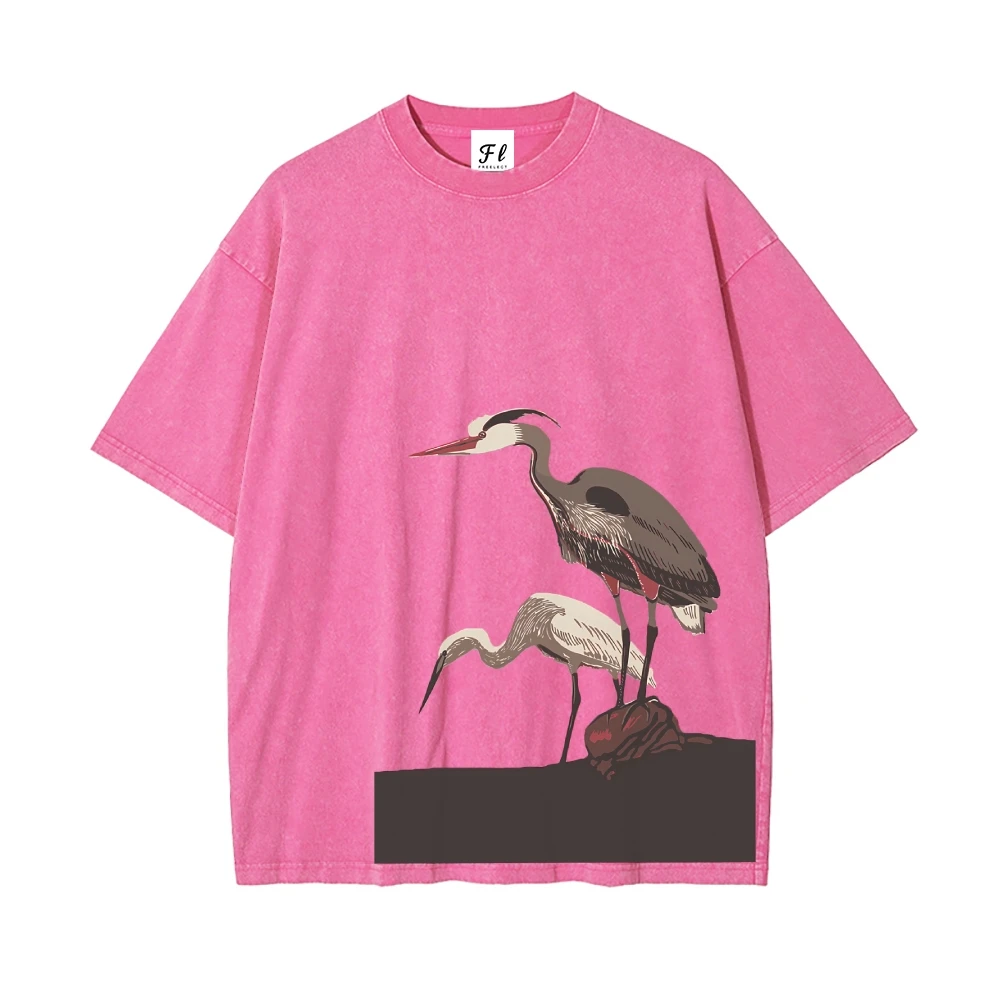 

Винтажная стираная футболка с круглым вырезом и короткими рукавами, украшенная иллюстрацией Bird Duo, модная уличная одежда, одежда в стиле Y2k
