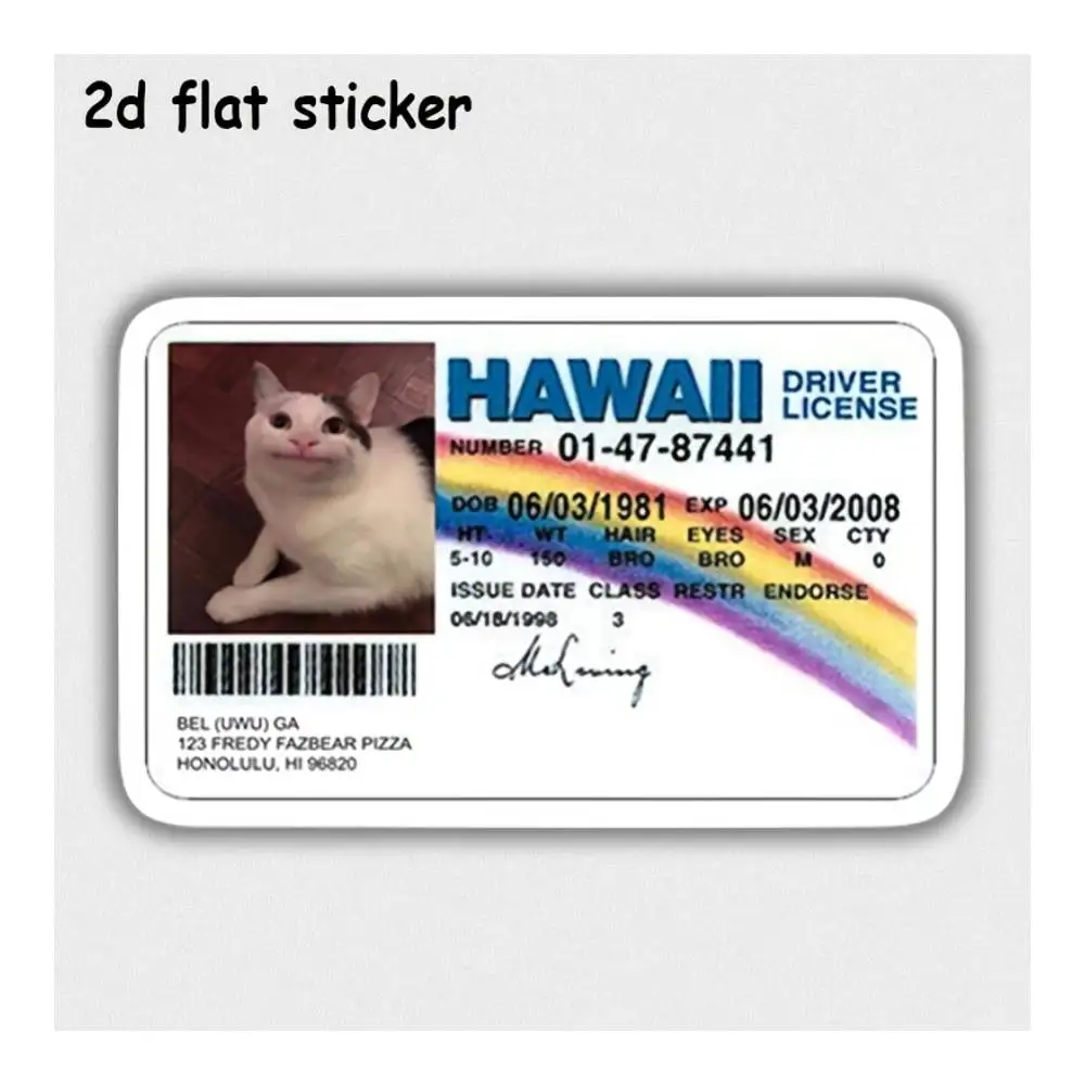 Hawaii Driver License Image Waterproof Decal For Laptops, Cars, Motorcycles, Water Bottles & Smooth Surfaces