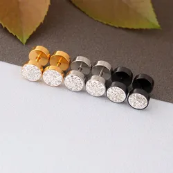 1pair Fashionable Cubic Zirconia Inlaid Stainless Steel Dumbbell Men's Stud Earrings