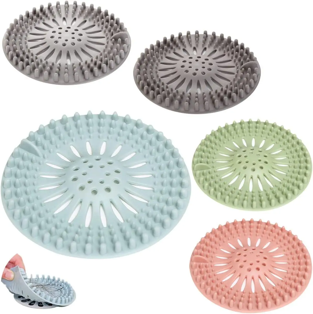 

Durable Silicone Hair Stopper Shower Drain Covers, Easy to Install and Clean for Bathroom Bathtub Kitchen