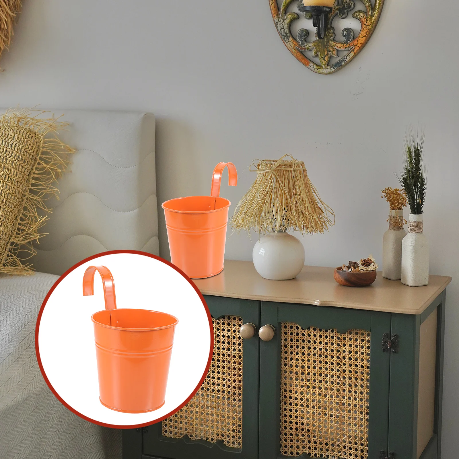 1Pcs Hanging Iron Bucket Garden Flower Holder Rustproof Metal Planter for Fence Wall Decor Suitable for Silk Plants and Potted