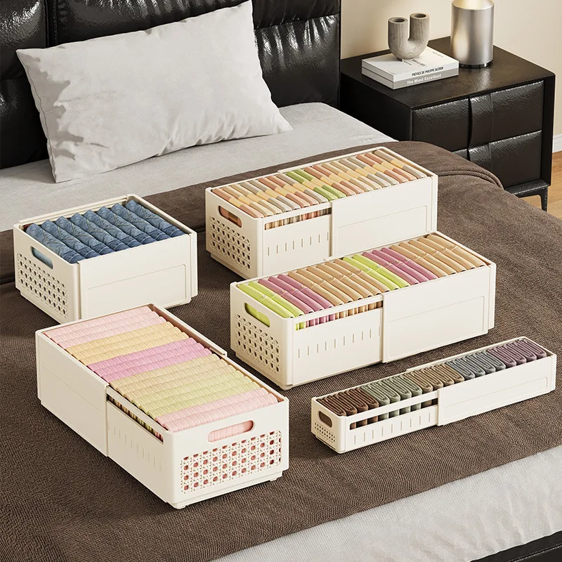 กล่องใส่ชุดชั้นในพลาสติกแบบเป็นชั้นออแกไนเซอร์จัดเก็บอุปกรณ์จัดระเบียบเสื้อผ้ากล่องใส่เสื้อผ้าแบบขยายได้