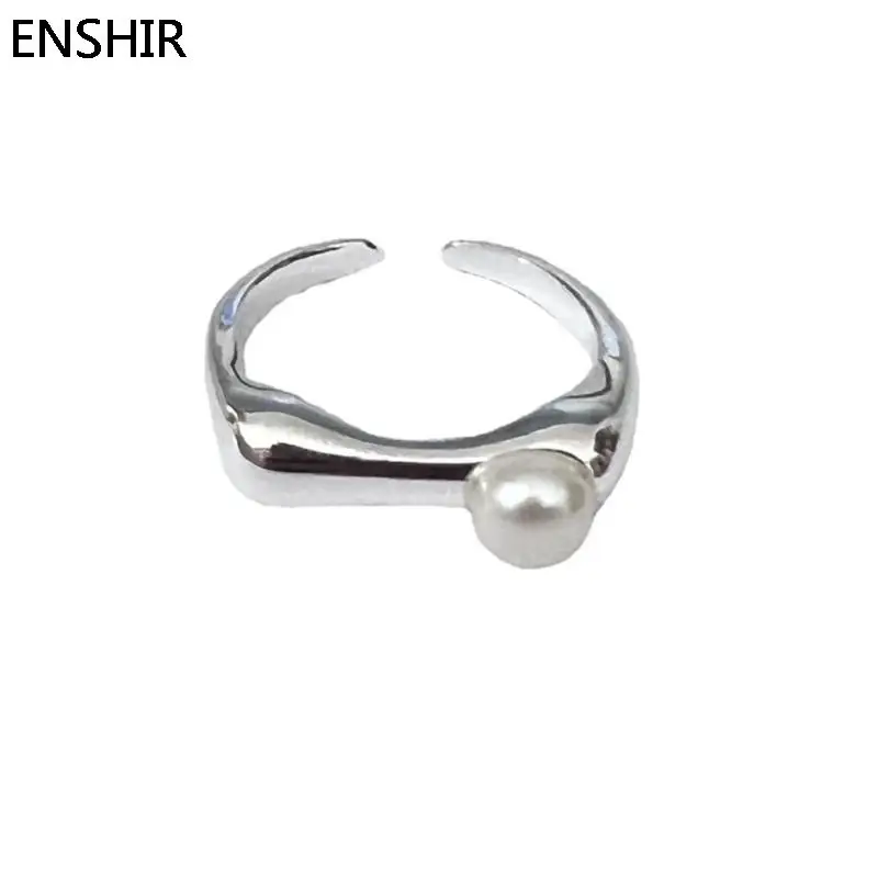 Глянцевое Открытое кольцо ENSHIR с имитацией жемчуга для женщин, французское изысканное серебряное кольцо Goden, универсальные аксессуары, кольца
