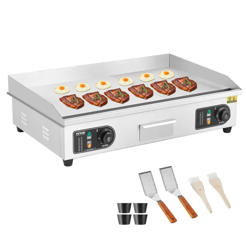 

2800W Commercial Electric Griddle Half Flat Top Adjustable Temp 122-572F Stainless Steel with Accessories for home Restaurant.