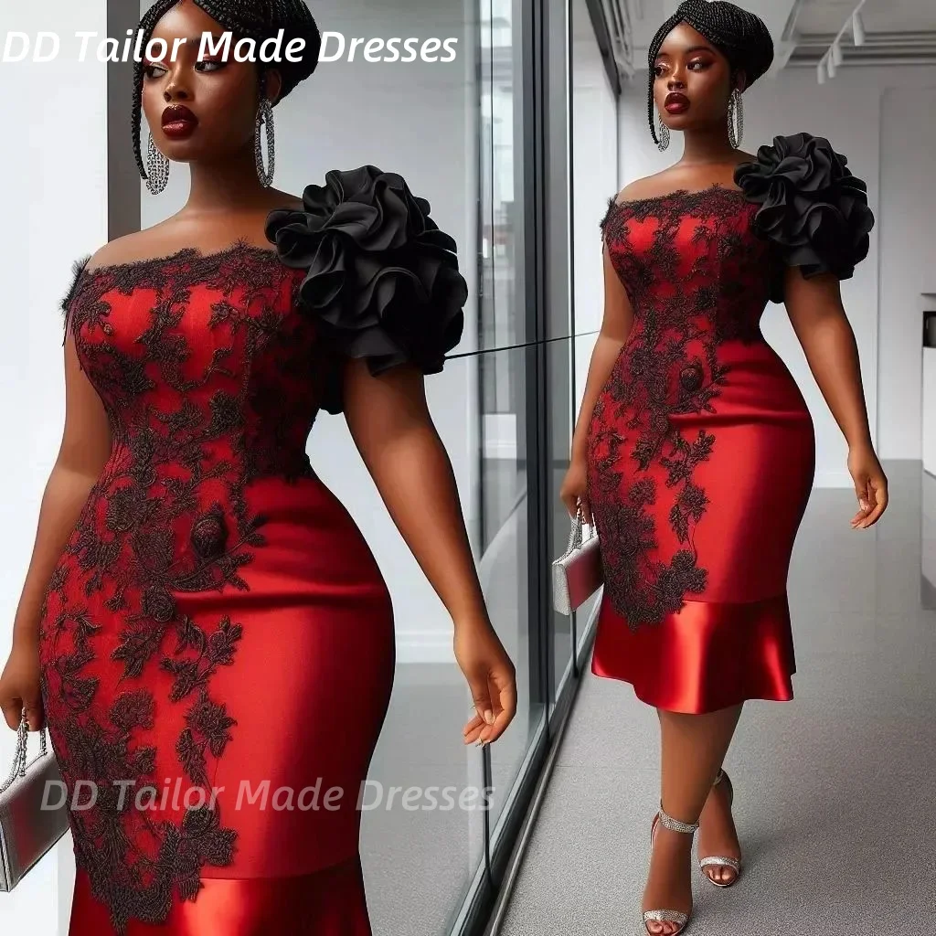 Klassisches, knielanges Ballkleid, rotes und schwarzes Etuikleid, Spitze, Satin, besondere Anlässe, Rüschen, Geburtstagsparty-Kleid, individuell gestaltet