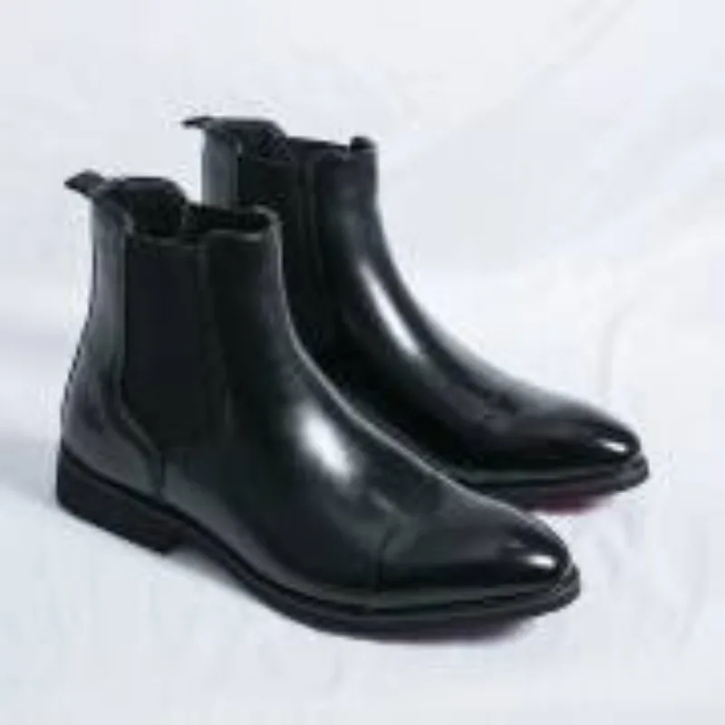 Men's Classic Red Chelsea Boots Pointed Toe Leather Ankle Boots Men British Style Short Boots High-top Business Formal Shoes view 6