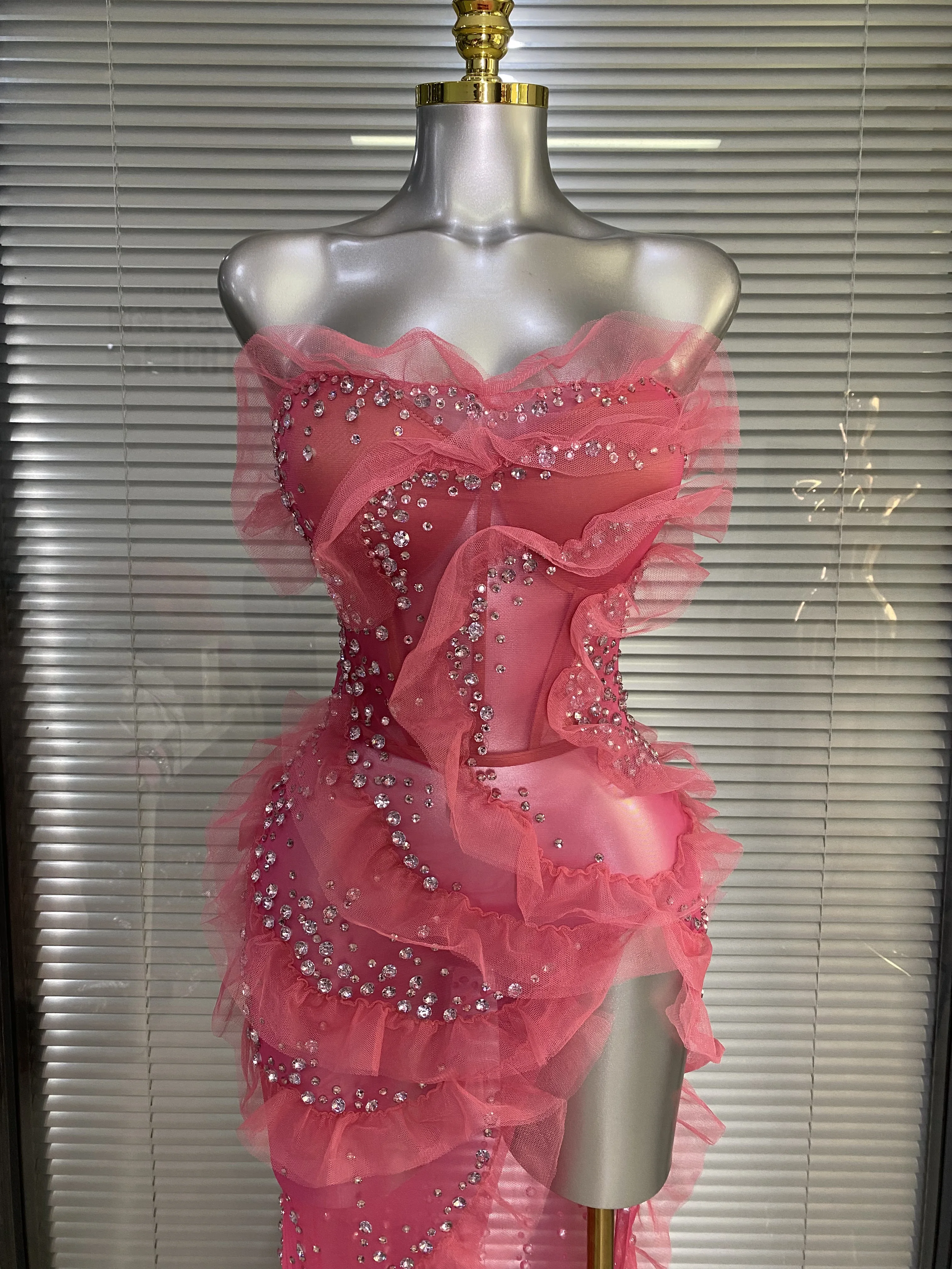 Sparkly Rhinestone Club Party Dress - Women Sexy Sparkly Rhinestone Diamonds Mesh