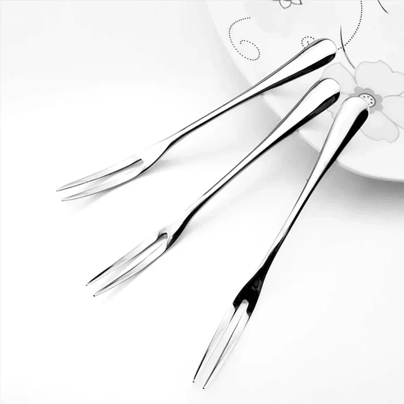 VanKood Stainless Steel Fruit Fork Dessert Fork Eco-friendly Two Tooth Dinner Forks Fork Western Style Kitchen BBQ Tool