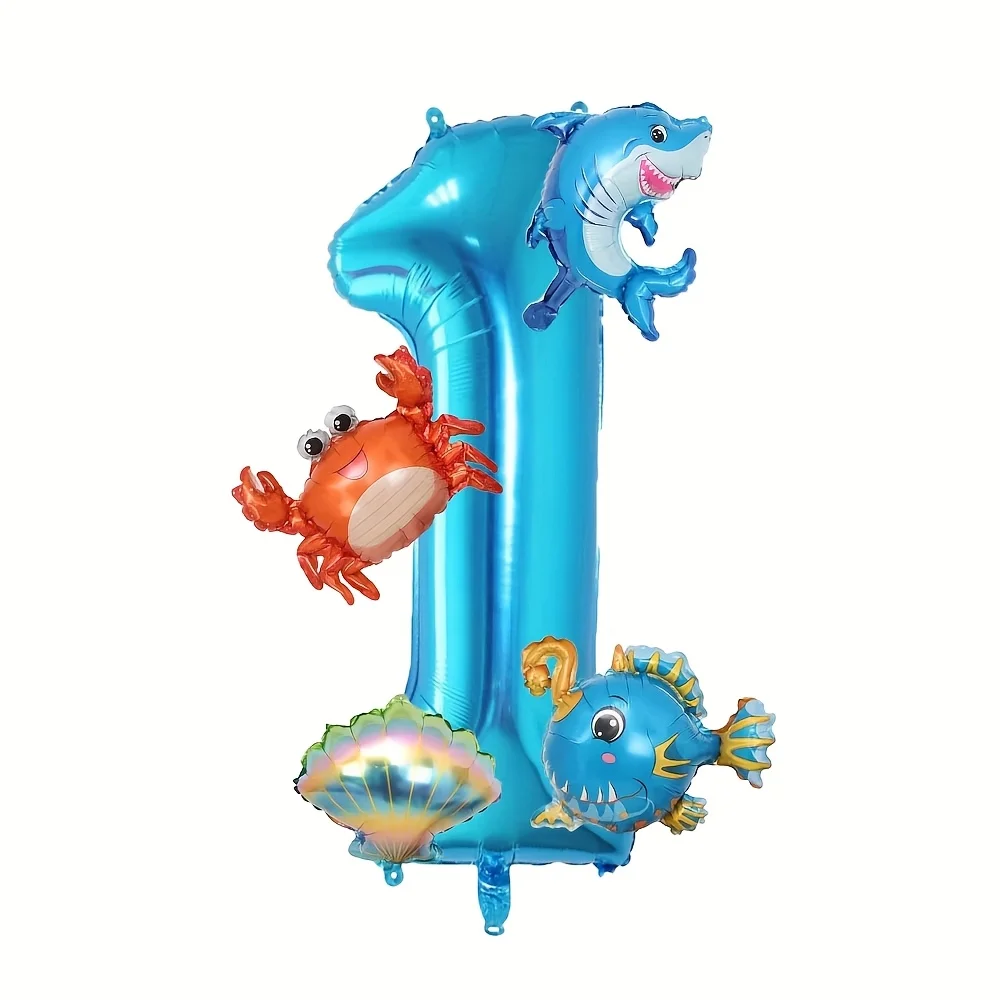 5Pcs 32inch Mini Blue Ocean Balloon Set With Digital Balloons And Ocean Themed Decorations For A Birthday Party Balloon - view 6