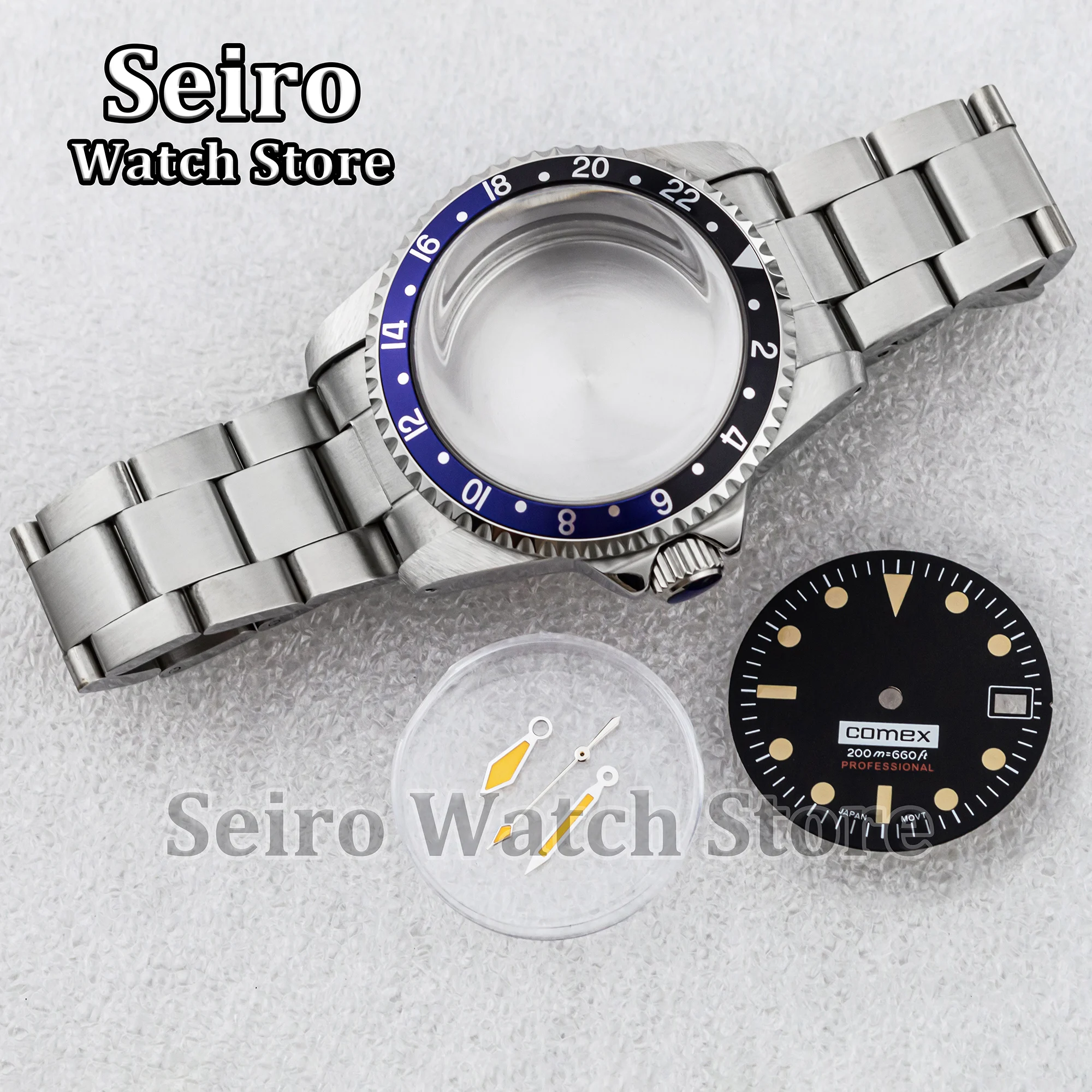 39MM Vintage Restro Arcylic Bubble Glass Watch Case Oyster Strap 28.5MM Luminous Black Dial Hands for SUB GMT NH35 NH36 Movement