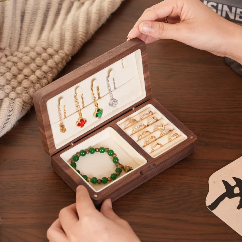 

Шкатулка для драгоценностей премиум-класса из черного ореха — держатель для обручальных колец, хранение сережек и колец, элегантная подарочная коробка для женщин