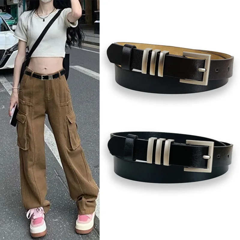 Women's Belt Minimalist Trendy Thin Belt High End Authentic Casual Versatile Needle Button Belt with Skirts Jeans Lady Belts New