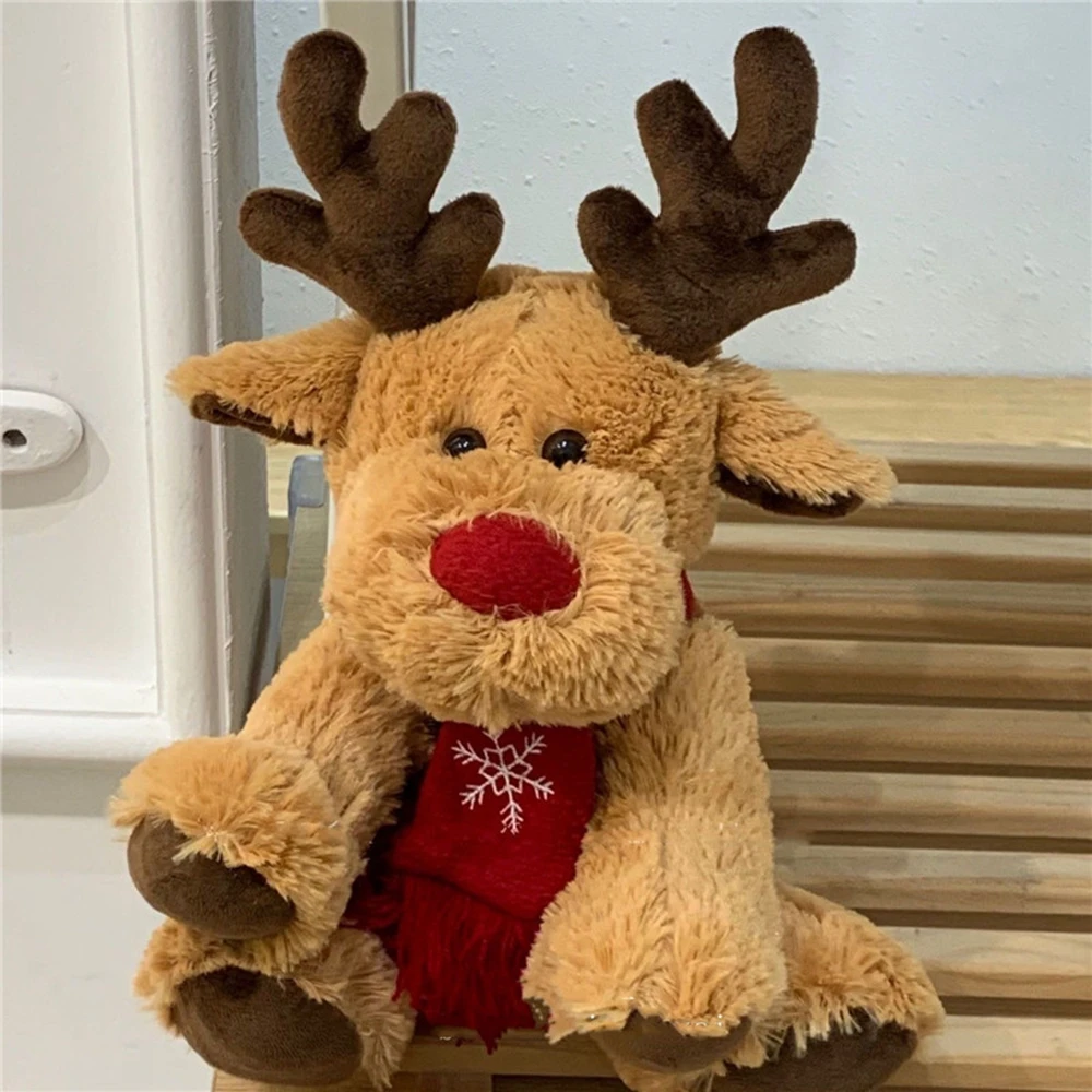 

28CM Christmas Reindeer Scarf Plush Stuffed Doll Toy Home Sofa Decoration Gifts For Children New Year Decor Accessories Festive