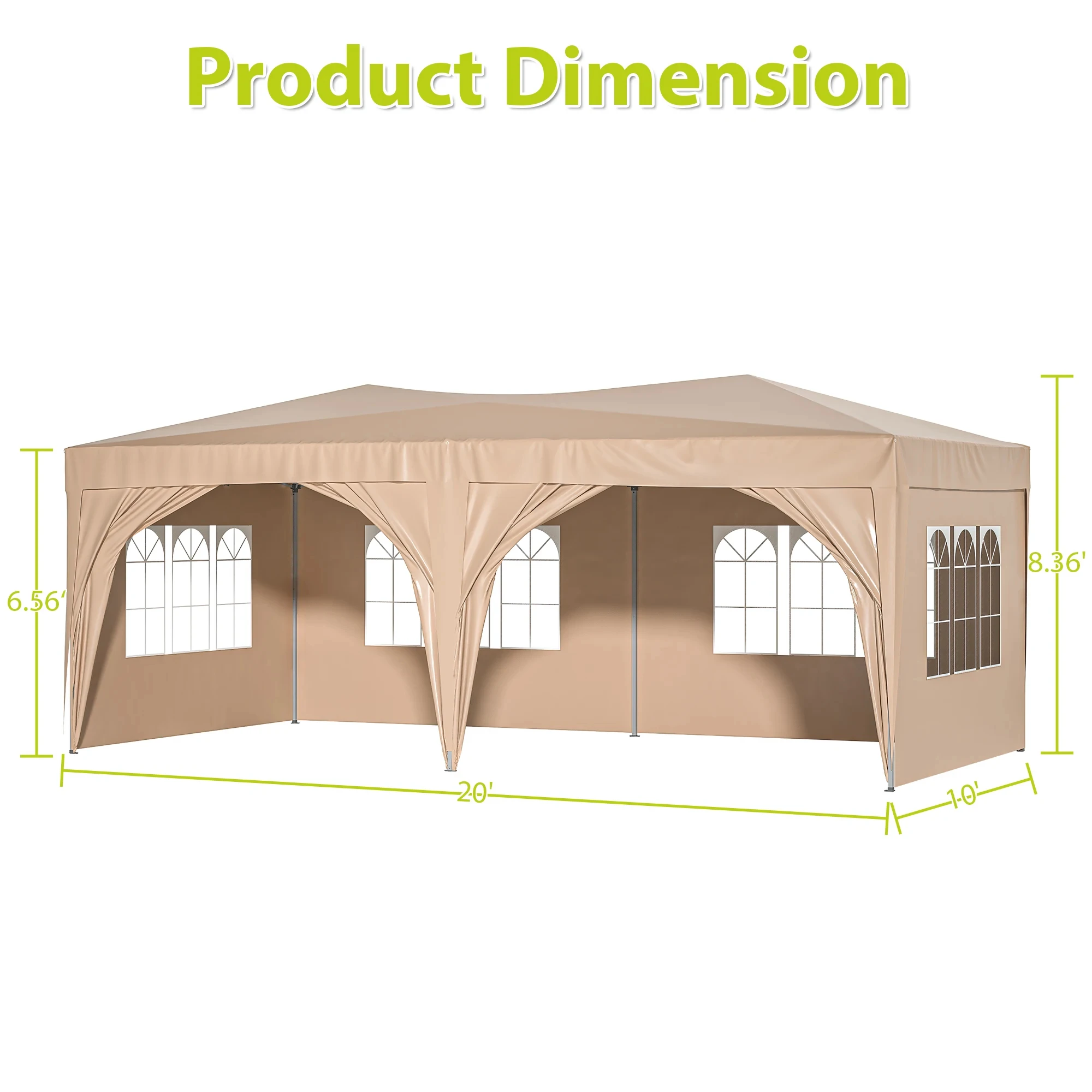 Pop Up Canopy Outdoor Portable Party Folding Tent with 6 Removable Sidewalls + Carry Bag + 6pcs Weight Bag Beige10'x20'