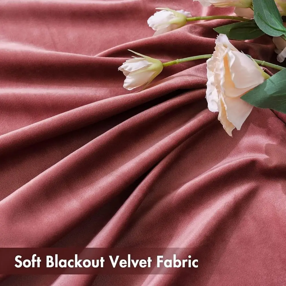 ستائر مخملية معزولة حراريًا باللون الوردي المغبر، 96 طويلة، لوحات تعتيم للمنزل، مجموعة من 2، W66 x L84