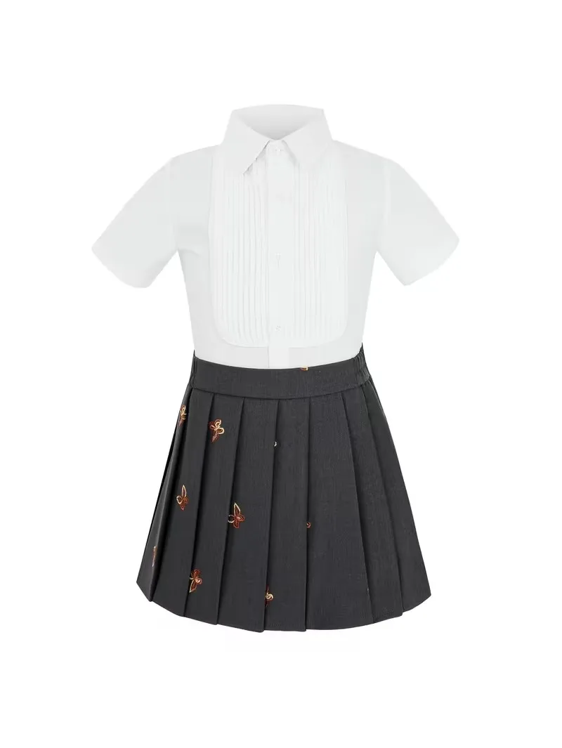 Schulmädchen Frühling Sommer 2-teiliges Set Hemd Rock Cosplay Uniform Kinder Bühnen-Fotografie-Anzug Kinder Hochzeitszeremonie Kostüm