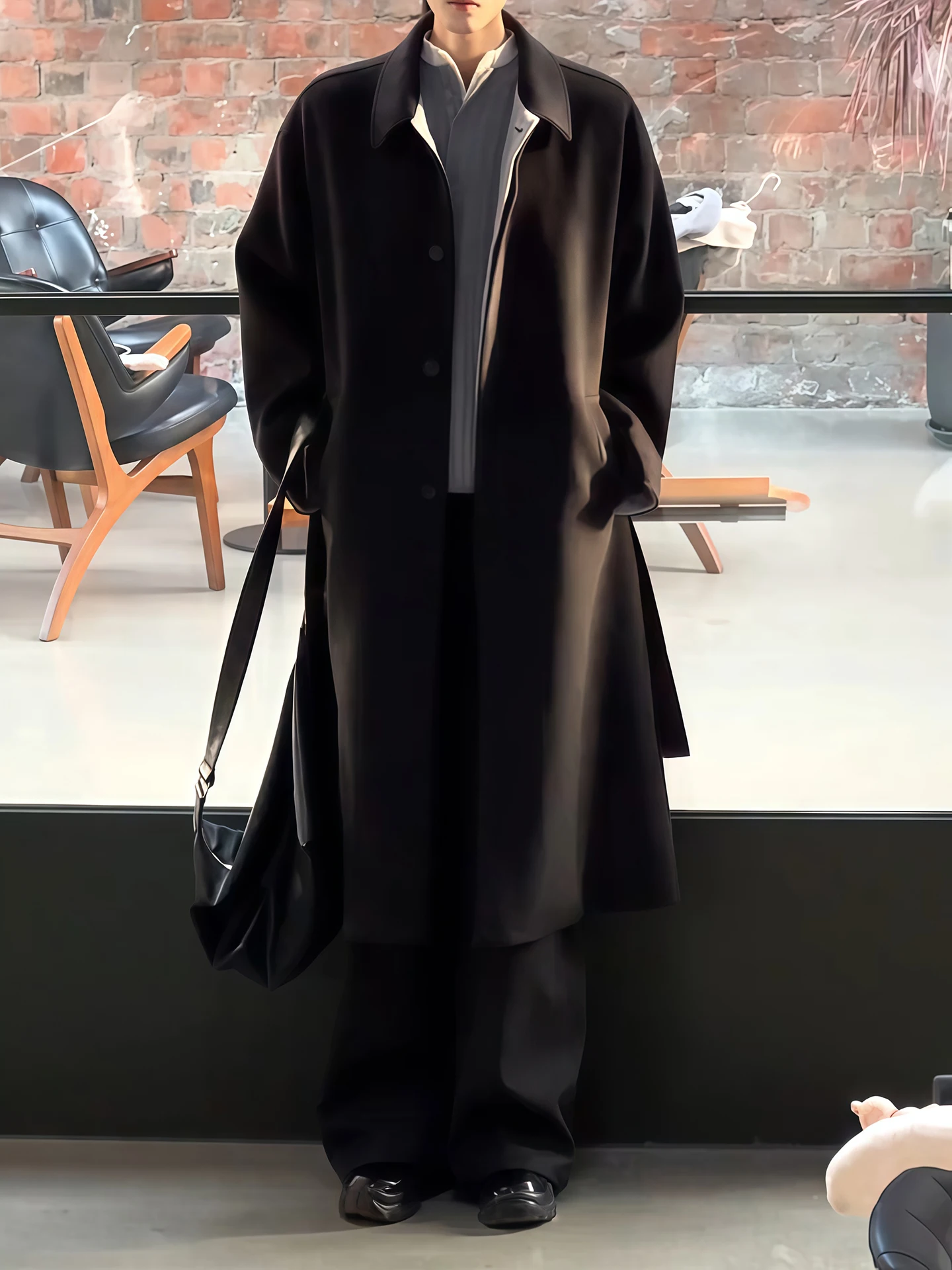 

Bla Woolen Coat Men's Autumn Winter Thiened Design High-End Mid-Length Knee-Over Windbreaker Outerwear Youth Faion