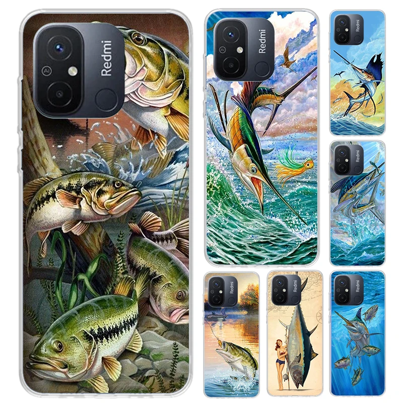 Offshore Angling Fishing Fish Rod Phone Case for Xiaomi Redmi 12C 12 10C 10A 10X 10 9C 9A 9 9T 8A 8 7A 7 6A 6 Pro S2 K20 K40 Sof