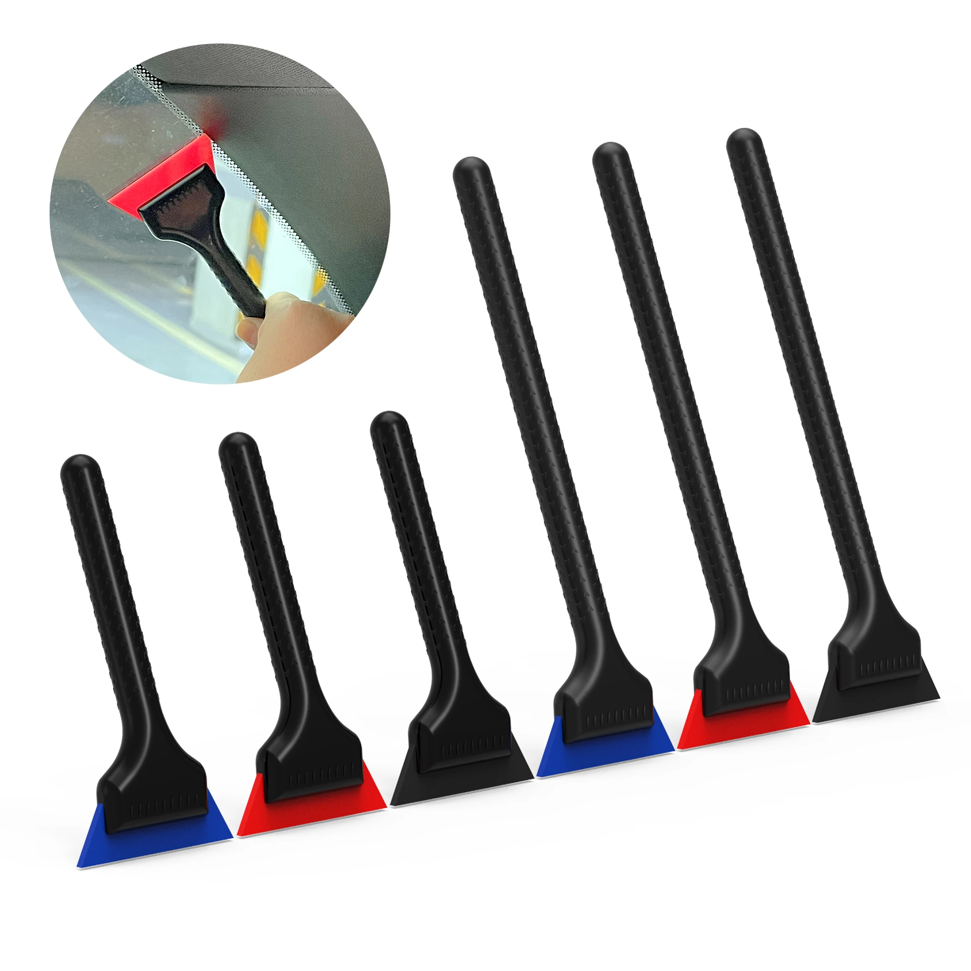 FOSHIO 3pcs/6pcs Short+Long Handle Car Tint Squeegee Rubber Edge Quarter Window Cleaning Scraper Auto Wrap Film Water Remover