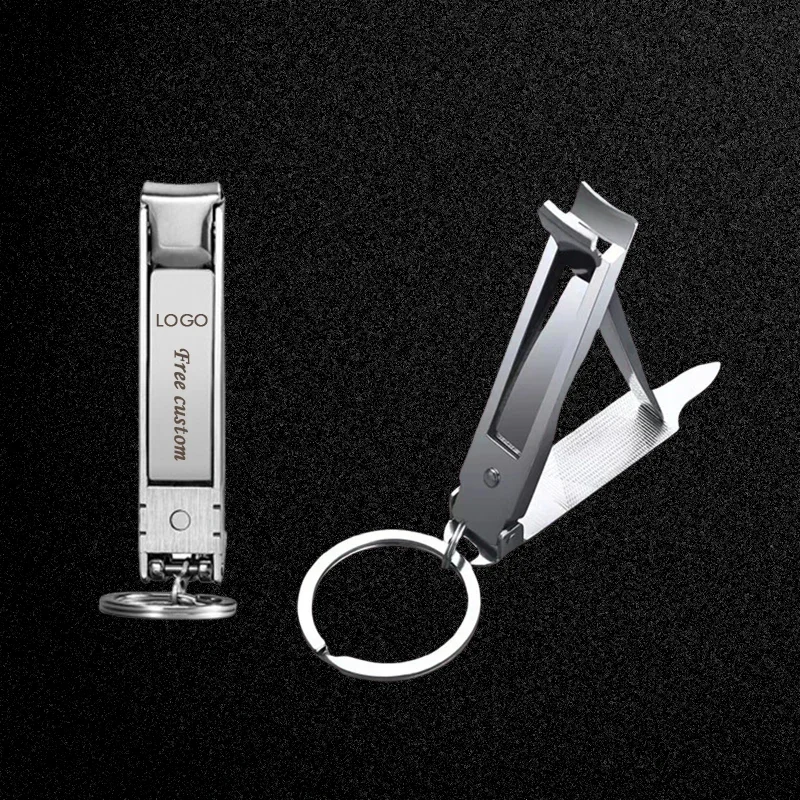 50pcs Free custom LOGO nail clipper keychain, ultra-thin, portable, multifunctional folding nail clipper keychain