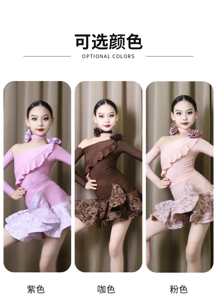 Abito da ballo latino per bambini, sala da ballo, bambina, tutù, pizzo, design policromo, abbigliamento da palcoscenico, salsa, samba, costume da ballo, nuovo stile