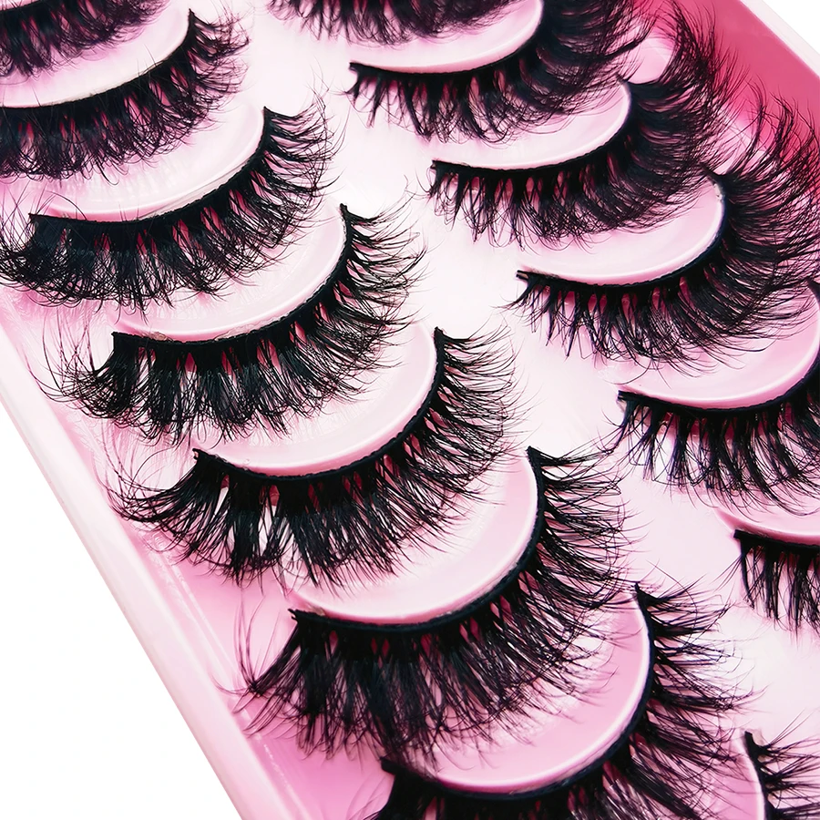 10ペアのつけまつげ 8D 超厚ふわふわまつげ キャットアイ効果 ふわふわで鮮やかなアイライナー用のエクステンデッドメイクアップ