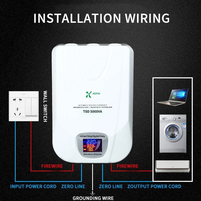 TSD-5KVA Electronic Voltage Regulator/Stabilizer Single Phase 5000W Wall-mounted Automatic Stabilizer Household Appliances 96%