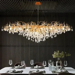 Lampadario di cristallo dorato di lusso rettangolare per sala da pranzo, soggiorno, lobby, tavolo da cucina, lampadario moderno in cristallo dorato Lurxy