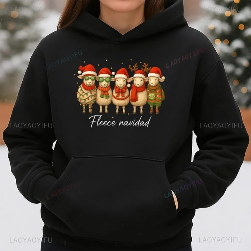 

Толстовка с капюшоном с Рождеством, рождественские овцы, окрашенный дизайн для женщин, рождественский джемпер, милые овцы, модная толстовка унисекс с длинными рукавами