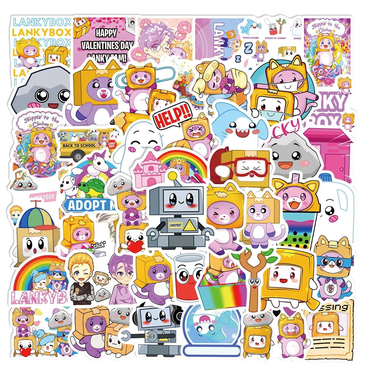 50Pcs Cute Lankybox Stickers DIY Stickers Scrapbooking Phone Luggage Skateboard Waterproof Decals