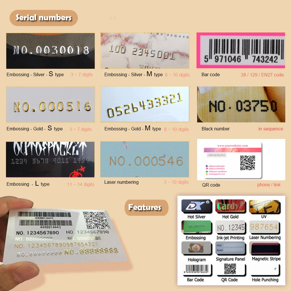 200pcs Loyalty Cards Printing Customized Your Logo Credit VIP Visit Business Membership Gift  Gold Embossed Numbers in Sequence