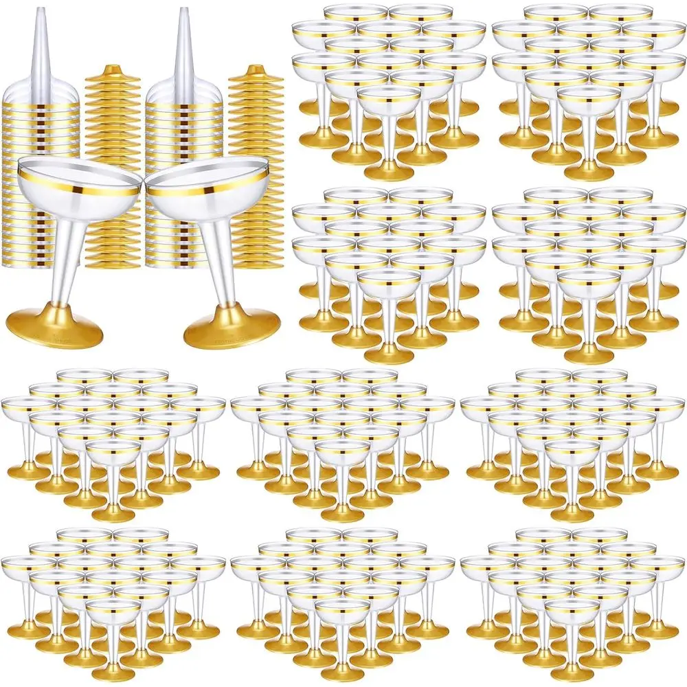 

Набор из 100 пластиковых золотых или прозрачных бокалов для коктейлей, 4,5 унции, небьющиеся бокалы для шампанского для свадьбы, дня рождения, пикника