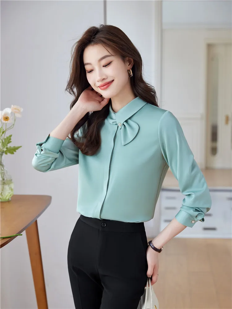 Green Shirts & Blouses for Women Vintage Clothes Long Sleeve Elegant Office  Ladies Tops Work Wear New Fashion Spring Autumn - AliExpress 200000345