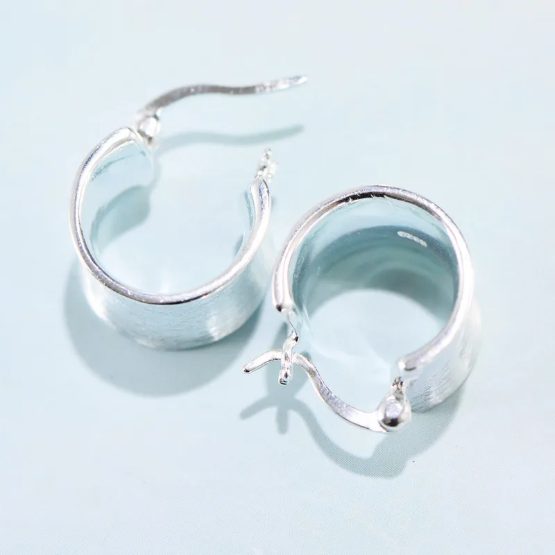 Pure S925 Silver Earrings Women Big Circle Hoop Earrings Stamp S925