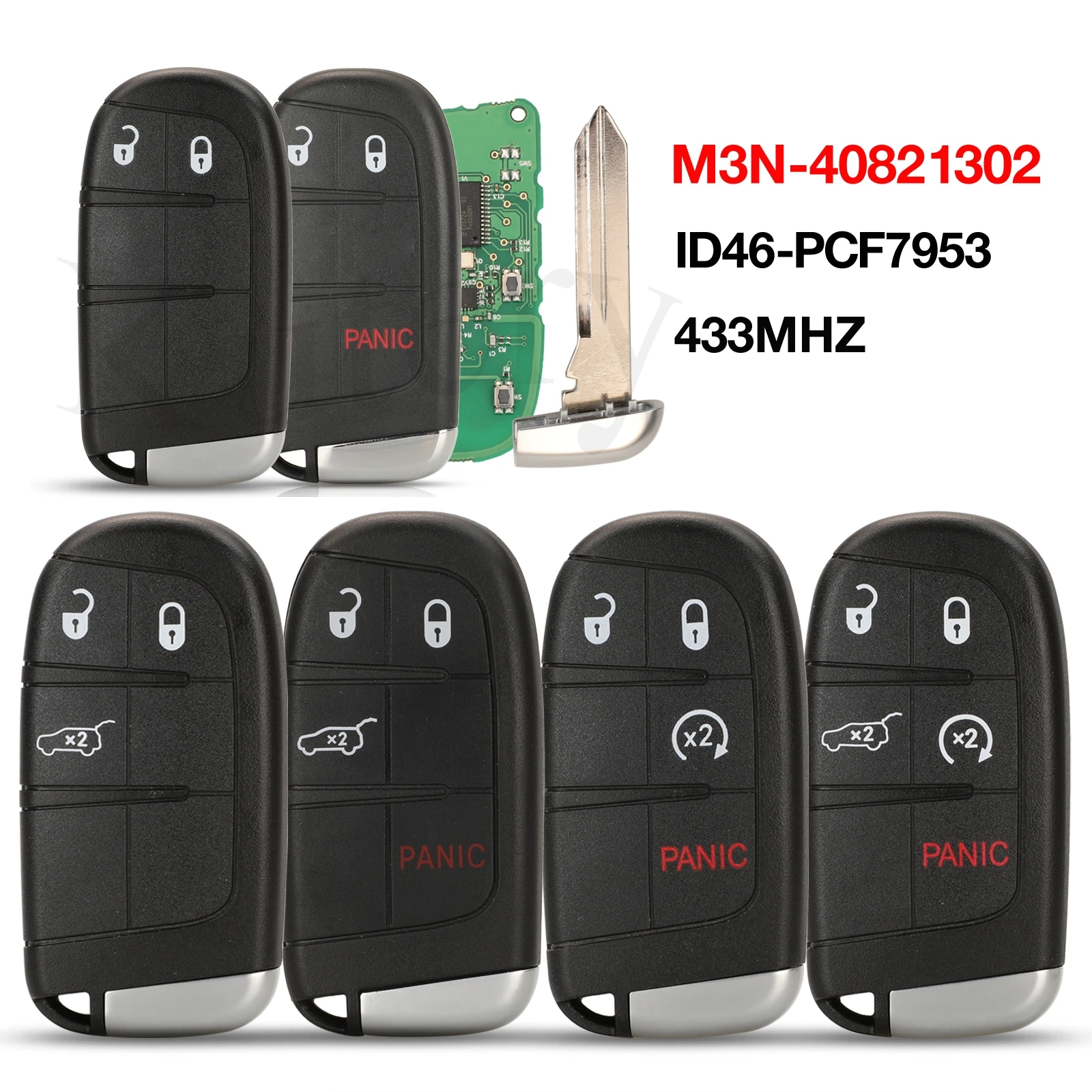 

jingyuqin 2/3/4/5 BTN M3N40821302 433Mhz ID46 PCF7953 Chip Remote Control Car Key Fob For Dodge Durango Jeep Grand Cherokee