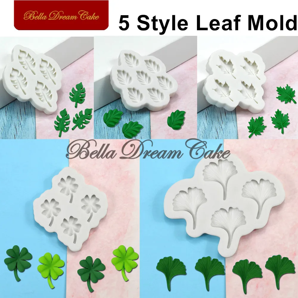 Molde de silicona Monstera/Ginkgo/Palm/Clover/Maple Leaf, molde para Fondant de Chocolate, modelo de resina de arcilla DIY, herramientas de decoración de pasteles, utensilios para hornear