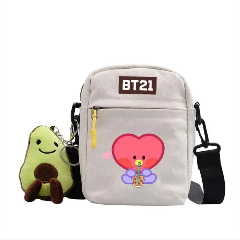 Kawaii Cartoon Bt21 Crossbody Bag Creative Cute Drink Milk Tea Cooky Printed Small Square Bag Casual Portable Canvas Bag Gift