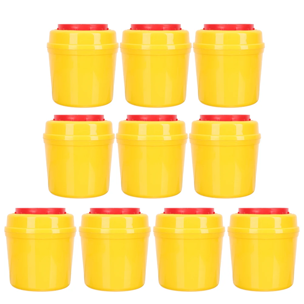 

10pcs Round Sharp Tool Box 1L Yellow Waste Container Small Plastic Bin Needle Cans Disposal Holder Storage Containers