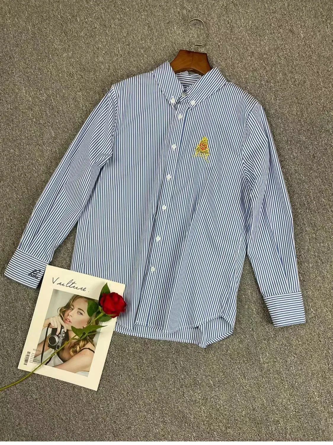  Embroidered Cotton irt Long Sve Commute Sle Casual Striped Women's Faion Premium Quali New 2023 Model