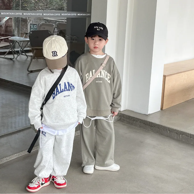 Fashion Letter Print Children Casual Sweatshirt 2pcs Suit Baby Sportswear Set Long Sleeve Girls Trousers Suit Toddler Outfits