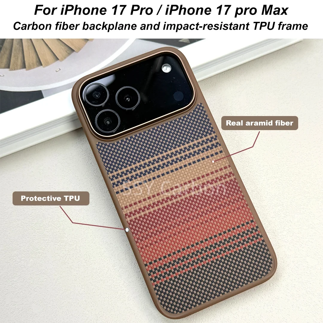

Для iPhone 17 Pro 17Pro Max Чехол из углеродного волокна и противоударный магнитный тонкий и легкий чехол из ТПУ, тканый из настоящего арамидного волокна 1500D