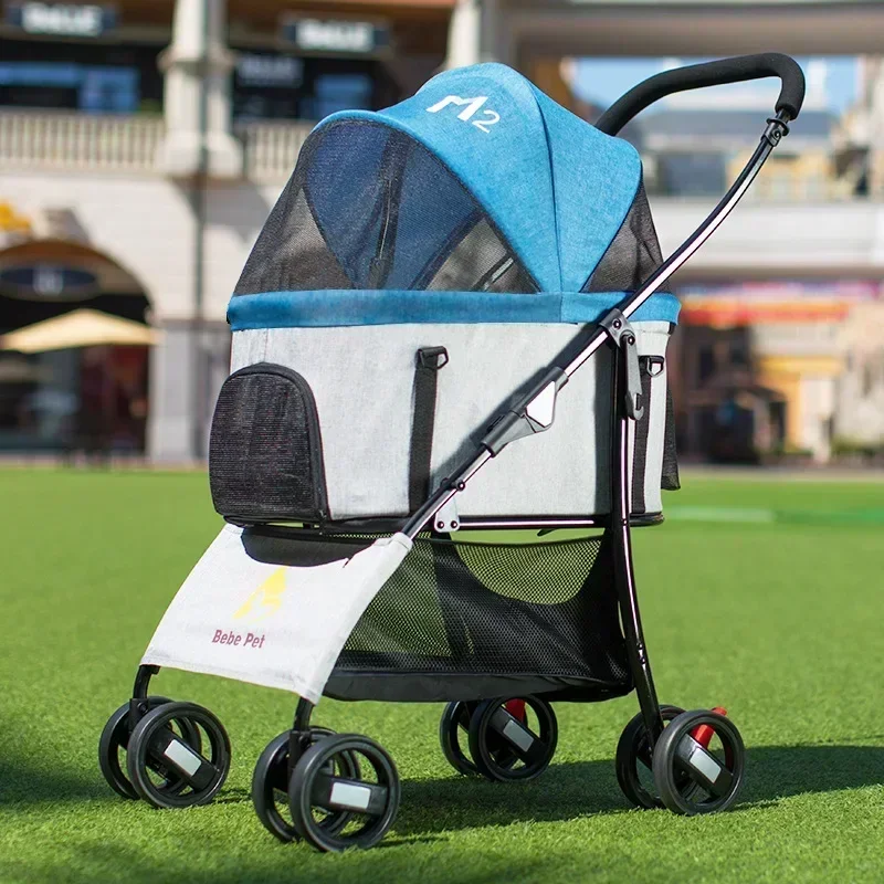 

new Small dog metal pet cart foldable, lightweight, double-layer separated cat, dog, pet supplies
