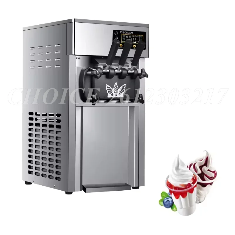 

18L/H Commercial Cone Ice Cream Maker Countertop 3 Heads Soft Ice Cream Machine Automatic Stainless Steel Fruit Making Machine