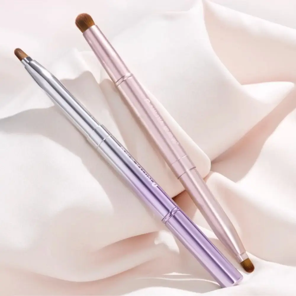 Dustproof Double-headed Lip Brush Retractable Lip Liner Telescopic Lip Gloss Brush Eyeshadow Applicator Metal Handle