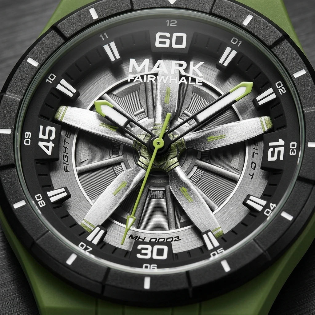 Mark Fairwhale Men Quartz Wristwatch Airplane Propeller Dial Silicone Strap Waterproof Sports Fashion Watch Reloj Hombre