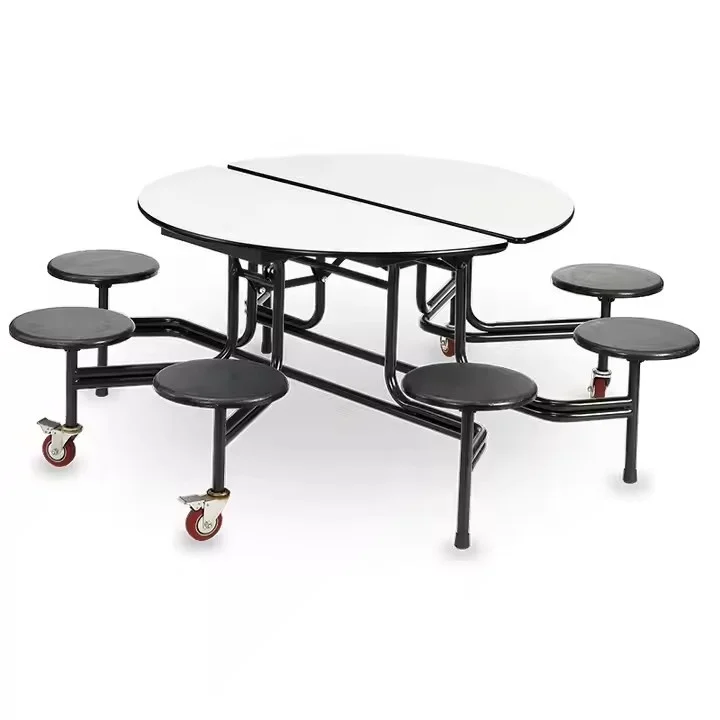 

Hot Sale Modern Movable Dining Table Set 8-Seater Round Folding School Canteen Tables with Wheels Made of Wood and Metal