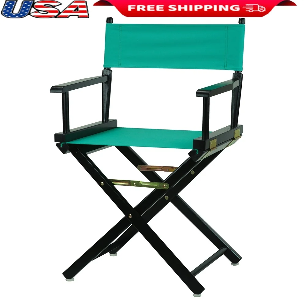 

Portable Director's Chair Solid Wood Frame Foldable Design Comfortable Armrests Indoor Use Easy Clean Canvas Teal Color 250 lb