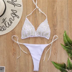 Luxury Sexy Bikini Faux Pearl Swimsuit Brazilian Swimwear Women Bikinis Set Adjustable Beachwear Female Halter Bathing Suit