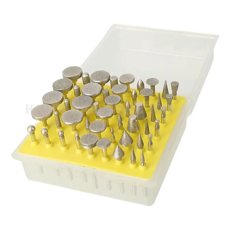 Set Mata Bor Gerinda Berlian 50 pcs, Mata Bor Gerinda Shank untuk Dremel, Alat Putar Abrasif, Kepala Gerinda, Mata Bor Berlian