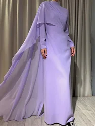 Women's Evening Gowns Long Sleeves Straight Ruffles Simple Formal Party Dresses High Collar Lavender Wedding Guest Dress 2024